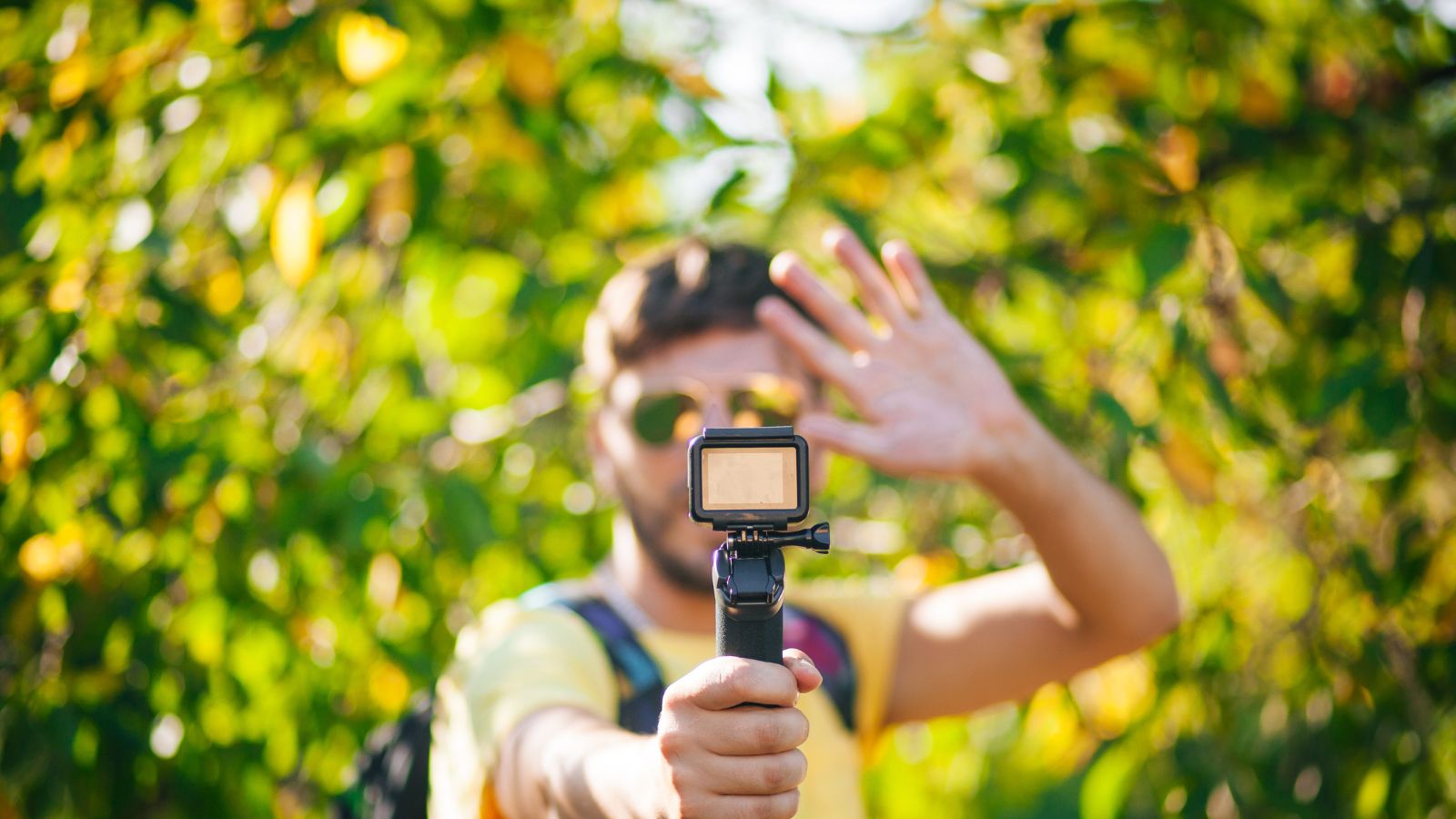 An influencer in an orchard