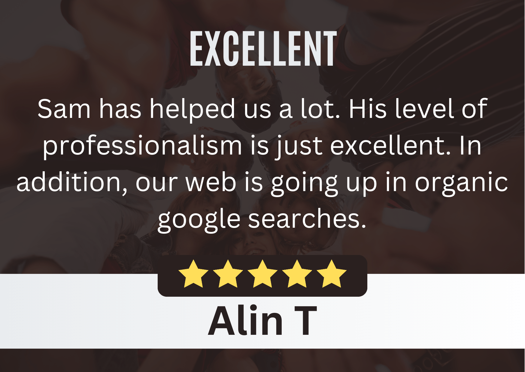 Alin T - Edworthy Media Review | PPC Agency SEO Services Exeter. Review Content: Sam has helped us a lot. His level of professionalism is just excellent. In addition, our website is going up in organic Google searches.