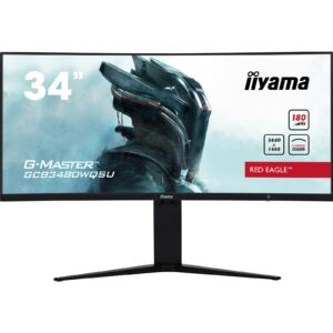 iiyama G-Master Red Eagle 34" Curved Gaming Monitor, 3440x1440, 180Hz, FreeSync, HDMI/DP, USB Hub, Adjustable.